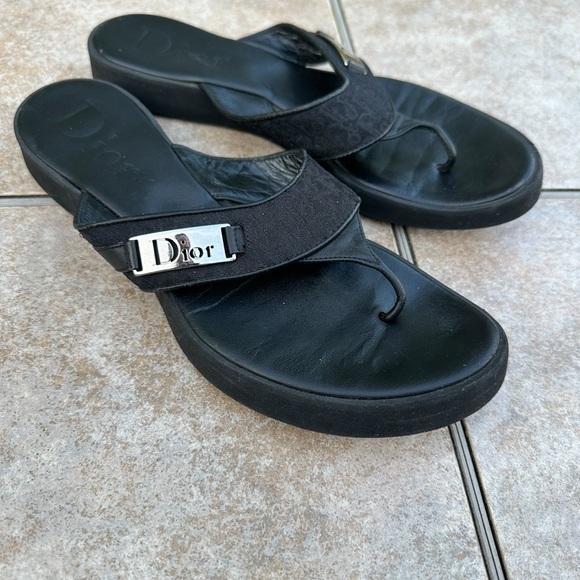 Christian Dior Diorissmo Black Logo Platform Flip Flops Sandals - Picture 8 of 13